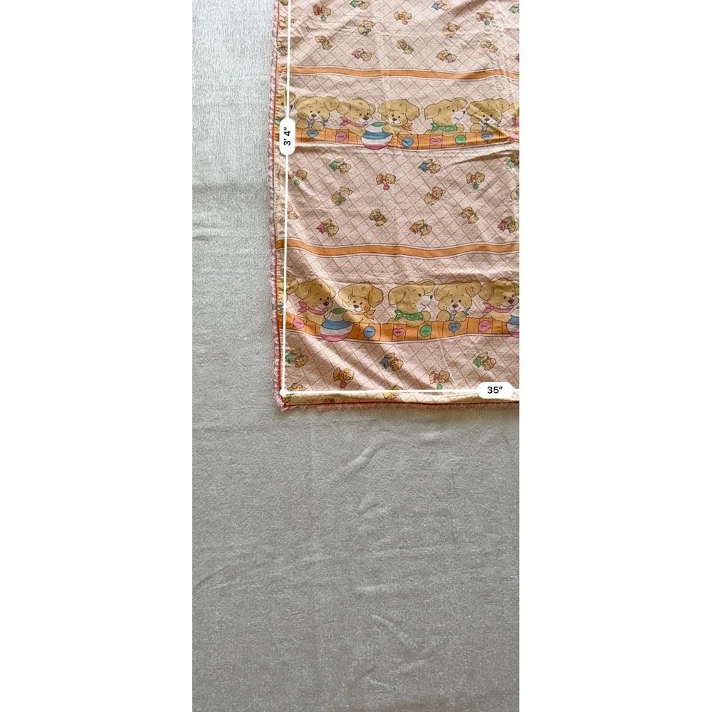 Vintage Puppy Dog Nursery Receiving Blanket Orange Lace Trim Retro 35x40